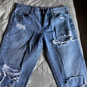Forever 21 Men's Distressed Light Blue Slim Straight Jeans